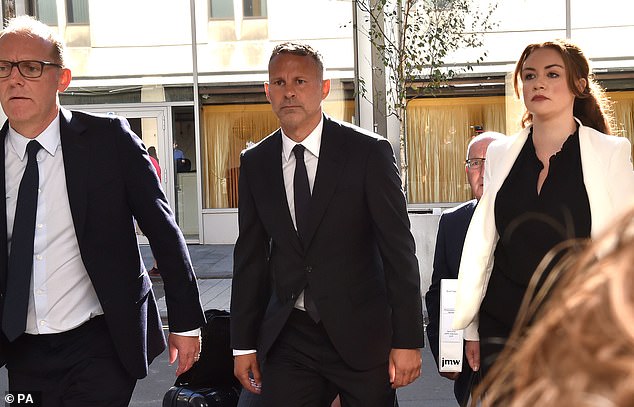 Ryan Giggs' (pictured outside court today) ex-girlfriend has today revealed how she has a 12-week-old baby - after yesterday telling a court how the footballer had told her that she 'didn't deserve to be a parent'