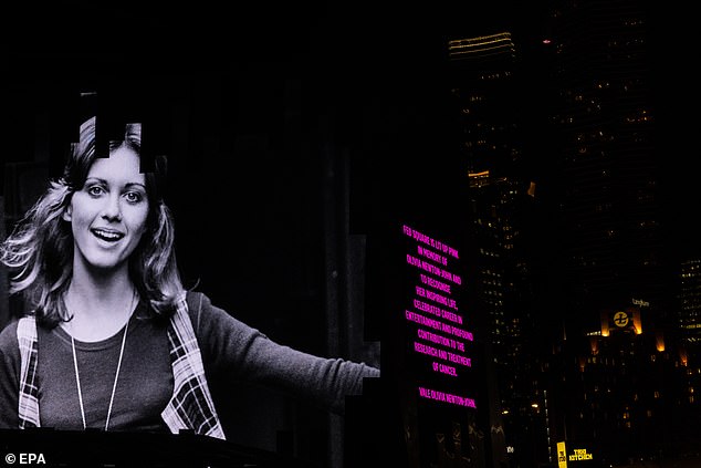 A black and white picture of the star was also projected on Federation Square