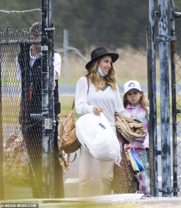 The pair landed by private jet at Ballina Airport, and the Spanish actress looked excited to be soon reunited with her hunky husband