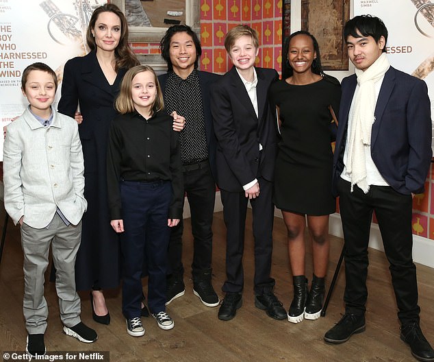 Angelina en famille: The former couple share Maddox, 21, Pax, 18, Zahara, 17, Shiloh, 16, and twins Knox and Vivienne, 14; pictured in 2019 with their mother