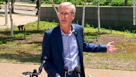 Republican gubernatorial candidate Scott Jensen announces a crime-fighting plan June 9, 2022, during a news conference outside the State Capitol in St. Paul. 