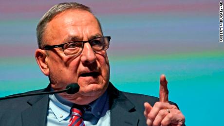 Republican candidate for governor Paul LePage speaks at the Republican state convention April 30, 2022, in Augusta, Maine.