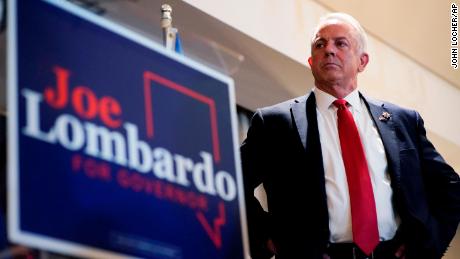 Joe Lombardo, Clark County sheriff and a candidate for the Republican nomination for Nevada governor, stands on stage during a primary-night party, June 14, 2022, in Las Vegas.