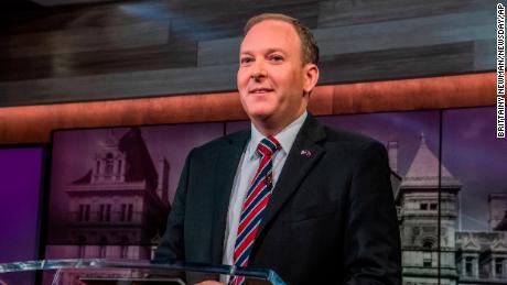 Lee Zeldin appears during New York&#39;s Republican gubernatorial debate at the studios of Spectrum News NY1 on June 20, 2022, in New York.