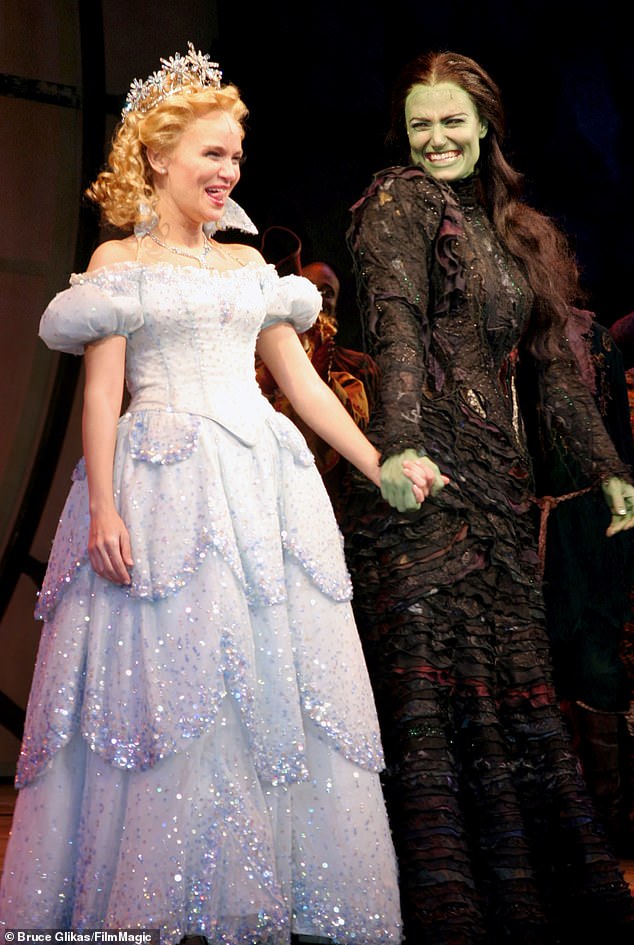 'Thank you, Kristin, for inspiring me to buck up and just send a self tape in': The 54-year-old Tony winner (L) famously originated the role of Glinda the Good Witch during Wicked's first nine-month run at Manhattan's Gershwin Theatre between 2003-2004