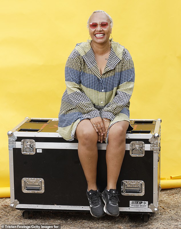 Incredible: Emeli added a pop of colour to the number rocking a pair of stylish red tinted glasses and accessorised with a pair of gold drop earrings