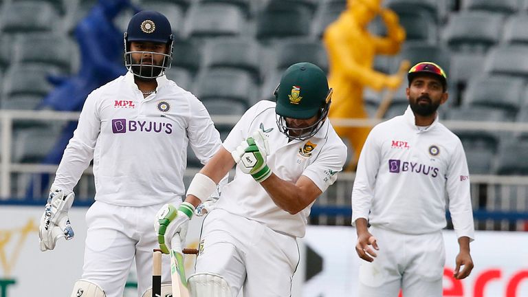 South Africa's Dean Elgar celebrates as his team beat India at home last winter