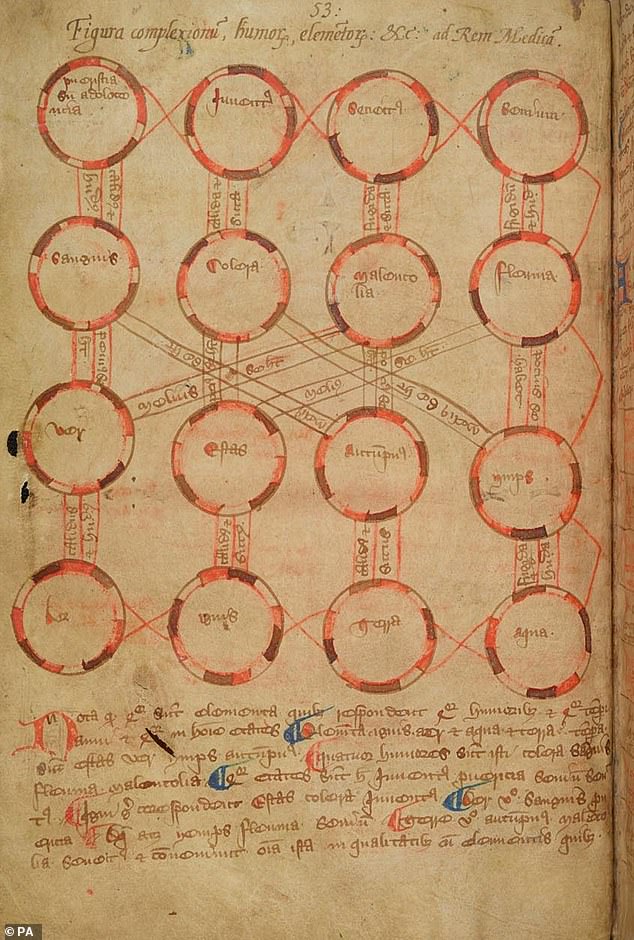 A 14th-century diagnostic diagram linking a patient's age, temperament, the seasons and the elements