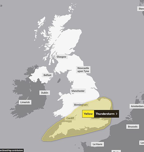 Met Office yellow thunderstorm warning for Wednesday