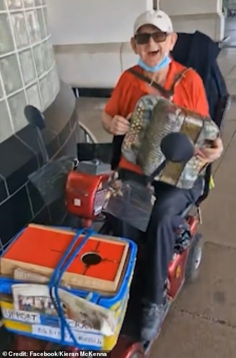 The 87-year-old grandfather pictured playing the accordion outside the Tesco Superstore in Greenford last June. Friends say this is where Mr O’Halloran had been in the hours before he was stabbed