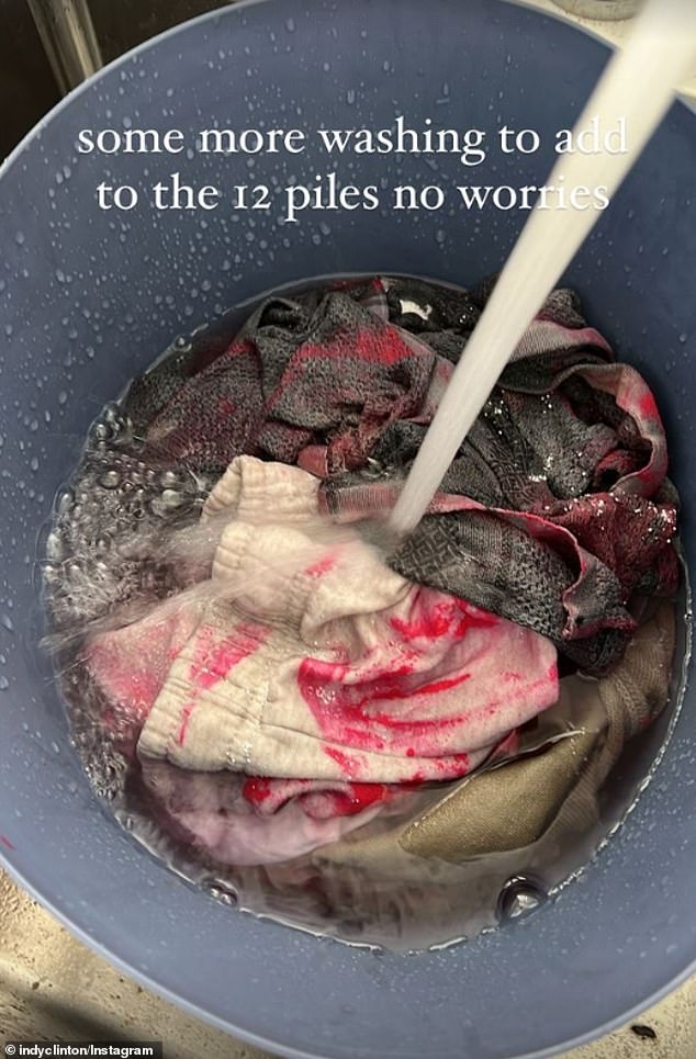 Indy posted a photo of all the clothes she was forced to wash after Navy's artistic adventure