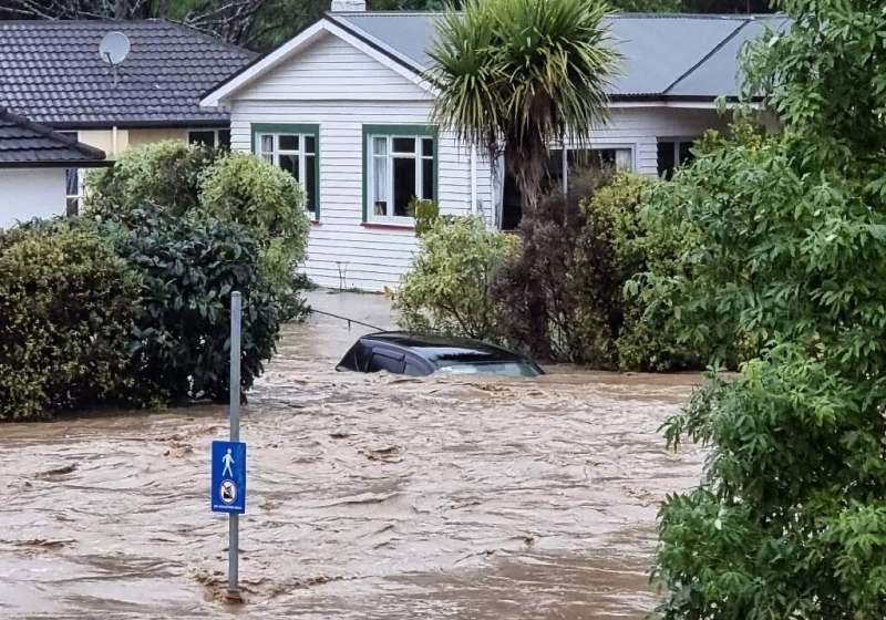 A submerged car stricken by the Maitai River