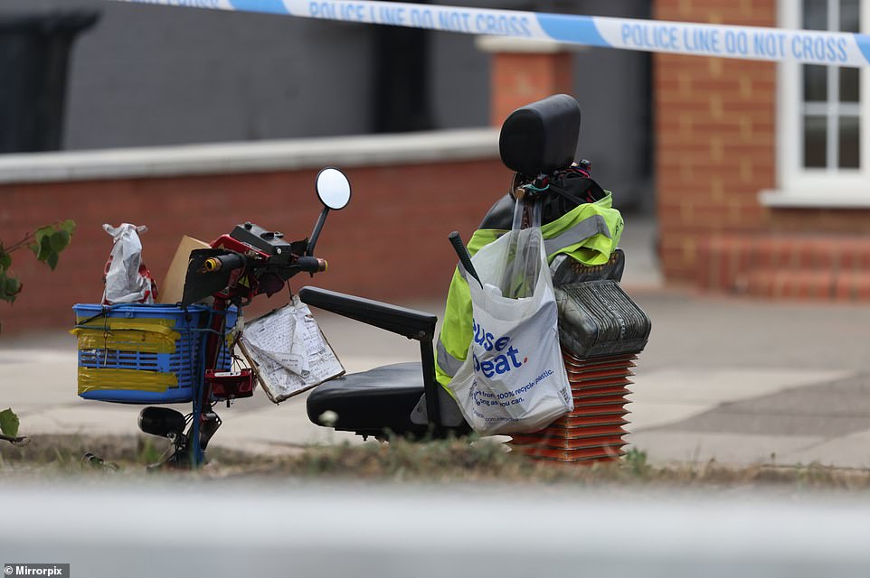 Mr O'Halloran's mobility scooter with the Ukrainian flag's colours, in Greenford on Tuesday