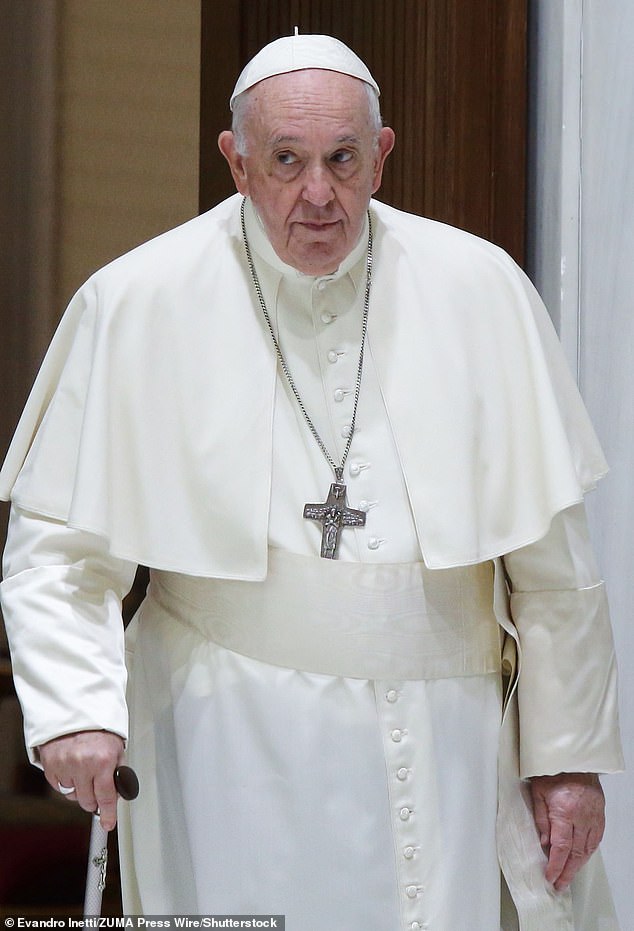 In December 2020, the Vatican told Roman Catholics it was morally acceptable to use Covid-19 vaccines even if their production employed cell lines drawn from tissues of aborted foetuses (Pictured: Pope Francis)