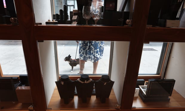 A dogwalker windowshops at Suttons & Robertsons South Kensington branch.