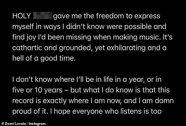 Cathartic: In promoting the new album on Instagram, the 29 singer wrote the new songs were 'cathartic and grounded, yet exhilarating and a hell of a good time'