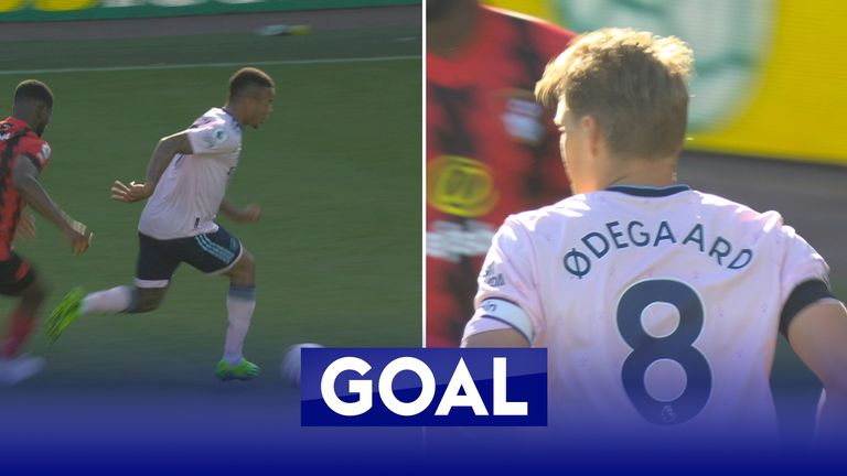 Odegaard scores Arsenal&#39;s first, Jesus assist