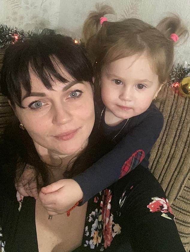 Natalia with daughter Sofiia. The little girl's grandmother said their hosts became ‘annoyed’ by having a toddler in the home. The family are now staying in a hotel, hoping to find private accommodation