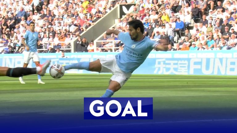 Ilkay Gundogan gives Manchester City the lead at Newcastle.