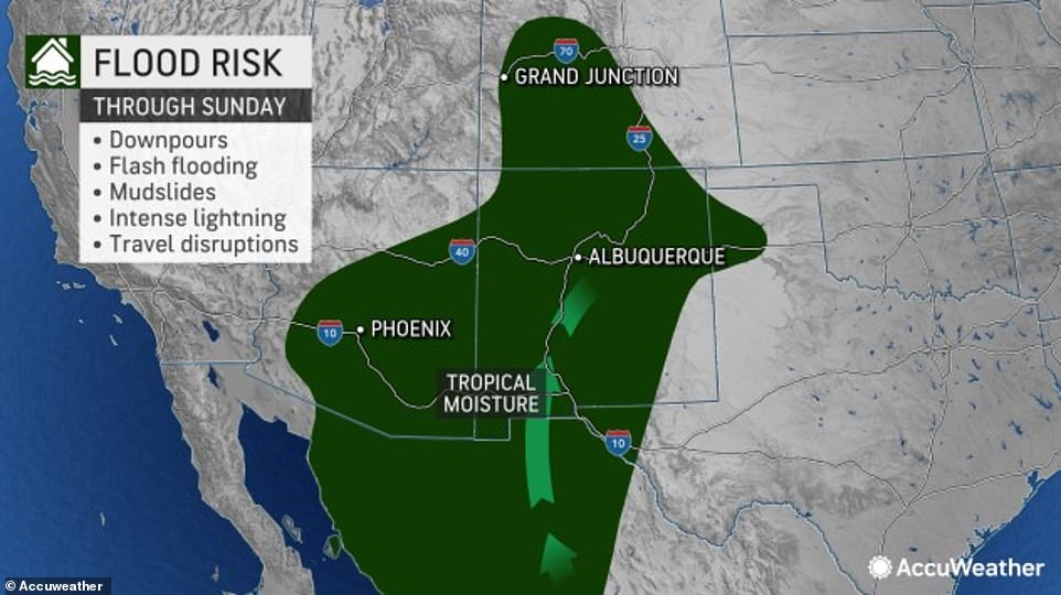 Meteorologists said rainfall rates could eclipse one to two inches per hour during the heaviest downpours, and more than 100,000 people remained under flash flood watches on Sunday