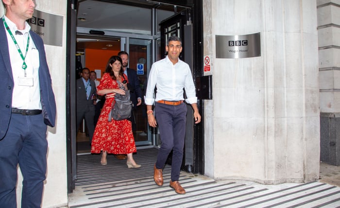 Rishi Sunak leaving the Radio 2 studios after his interview with Vanessa Feltz