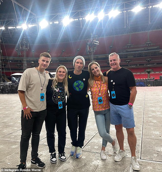 Brooke and her boyfriend Alex Heath (left) caught up with Coldplay after seeing them perform in London