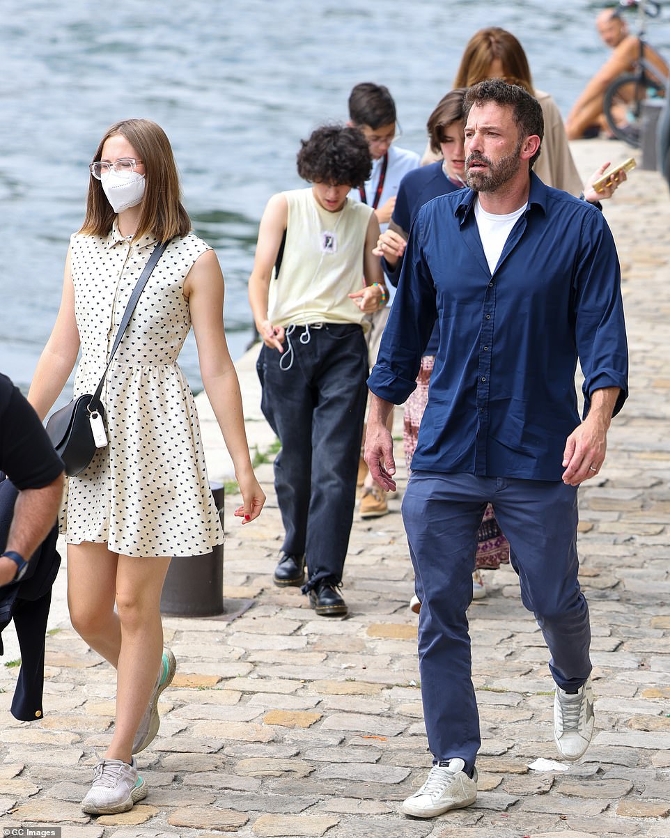 All together now: From left, Violet, Emme, Max, Seraphina, Jennifer and Ben in Paris in July