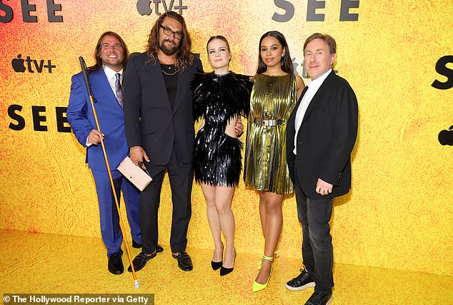 Cast and producers: He was spotted posing with a number of co-stars including Hera Hilmar and Nesta Cooper, along with executive producers Joe Strechay and Jonathan Tropper