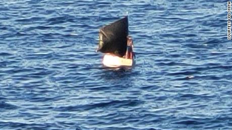 A screenshot from the video shows the migrants&#39; makeshift raft.