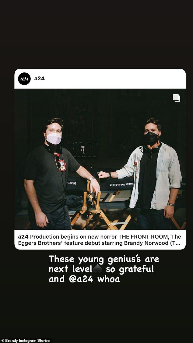 Genius: The post featured a snap of The Eggers Brothers, with Brandy adding, 'These young genius's are so next level so grateful and @A24 whoa.