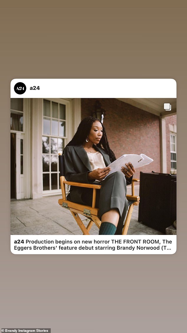 On set: She also shared another snap from the set featuring herself sitting in a director's chair, reading the Eggers Brothers' script, and an A24 tweet