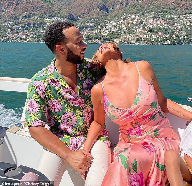 Scenic: It comes as Chrissy couldn't have looked any happier as she shared a gallery of jubilant snaps during her sunny getaway with husband John