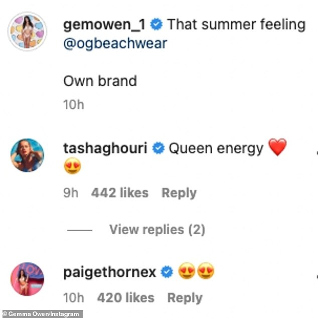 Fun in the sun: She captioned the gorgeous snap: 'That summer feeling' while her fellow Islanders rushed to the comments section