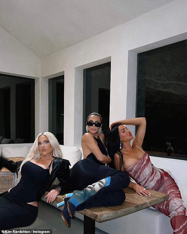 Trio: Sharing snaps from before the star-studded bash to Instagram on Friday, the reality star posed alongside pals Olivia Pierson and Natalie Halcro