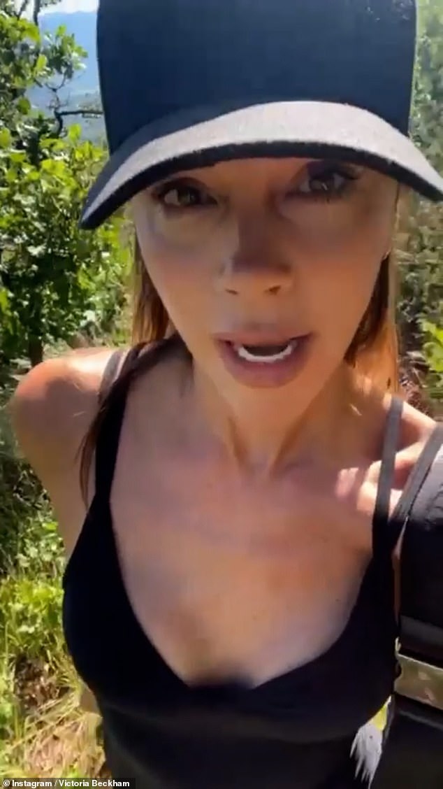 Outing: The beauty shared a video of herself panting to Instagram as she walked the trail while the sporting legend followed behind her, before making fun of her as she spoke