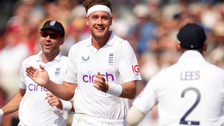 Stuart Broad gets the thumbs up after earlier seeing a wicket being chalked off for a no ball, Aiden Markram gone for six