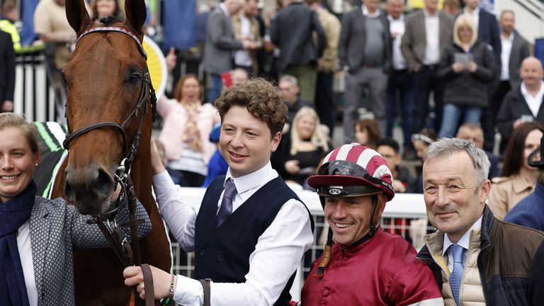 Bouttemont and jockey Gregory Benoist after winning the All-Weather Mile Championships Conditions Stakes