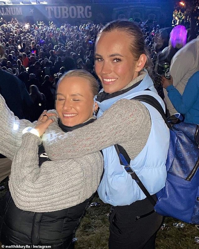 Pals: Davide was joined by Anita Gunnarsdottir (left) and Matthildur Ylfa Þorsteinsd (right) on Saturday evening. The pair sat next to him during the KSI fight before sharing a taxi together