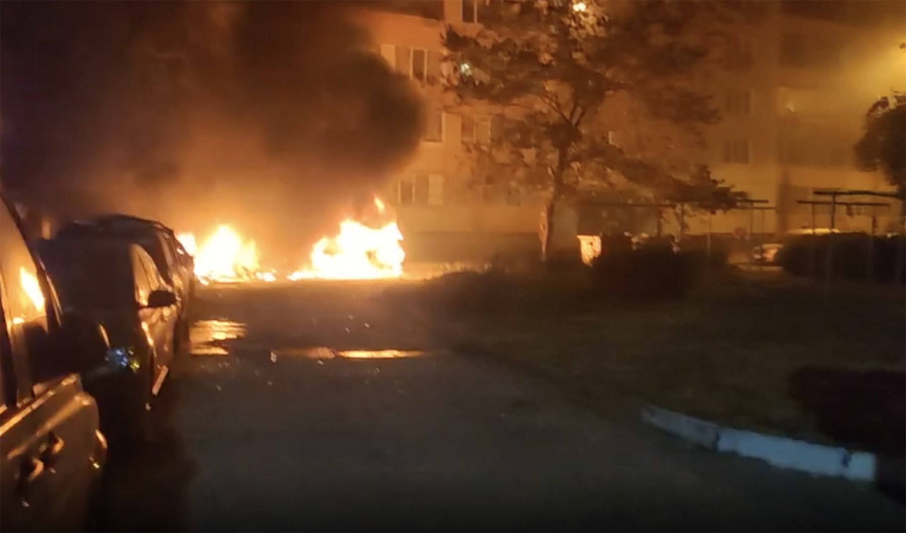 Shelling in Enerhodar, Ukraine, close to the Zaporizhzhia nuclear power plant, on August 28.