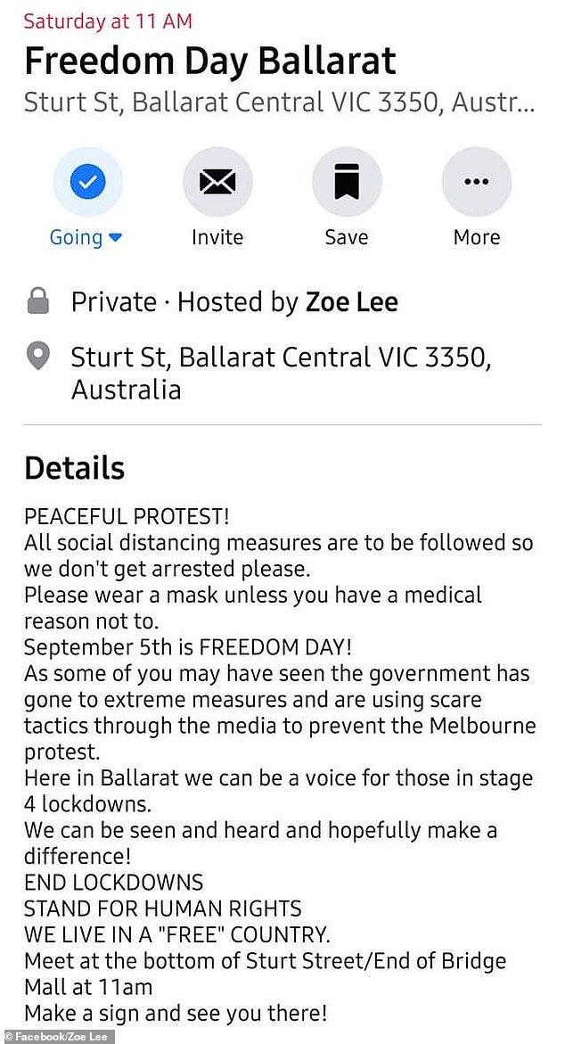 Ms Buhler allegedly created this event in Ballarat during a 2020 lockdown