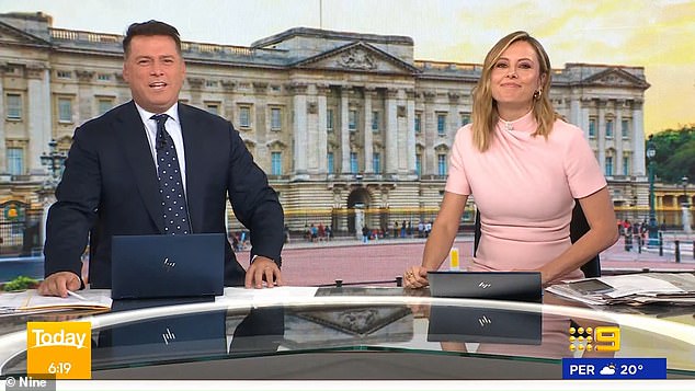 Later in Tuesday's broadcast, Sandilands and Henderson spoke to Today show host Karl Stefanovic (left, with Allison Langdon) about his criticism of Meghan for comparing herself to Nelson Mandela in her interview with The Cut