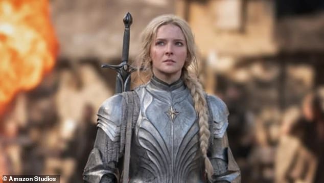 Leading lady: Morfydd Clark took over the role of the fairest royal Elf Galadriel in the TV spin-off, originally played by two-time Oscar winner Cate Blanchett in the Peter Jackson films