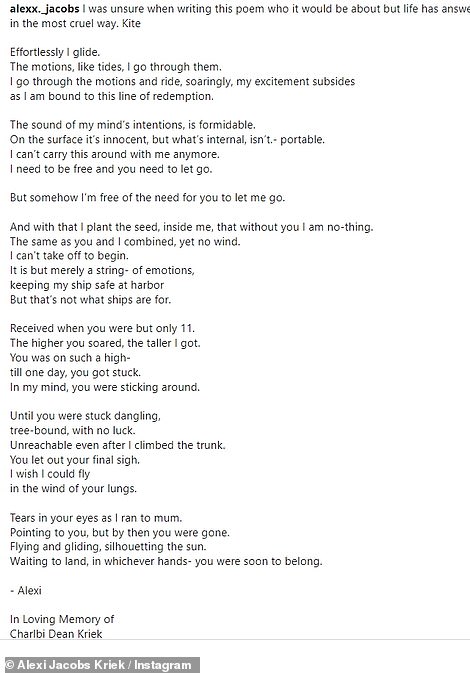 Alexi had written a poem, unaware about who it would be about, but 'life has answered my question in the most cruel way' as he posted it on Instagram in his sister's memory on Tuesday