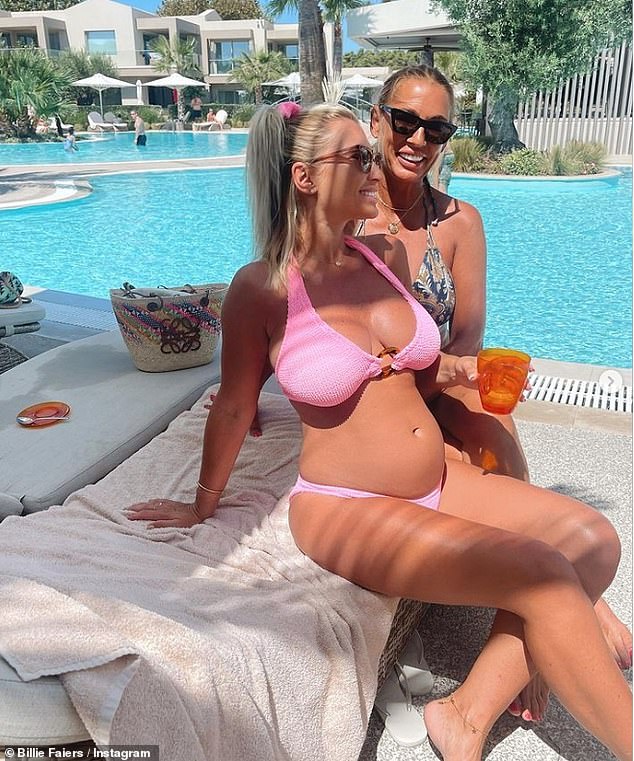 'I had empty sacks before': The reality star opened up about her pregnancy journey as her body continues to change with only three and a half months to go until her due date (pictured with mum Suzie Wells)