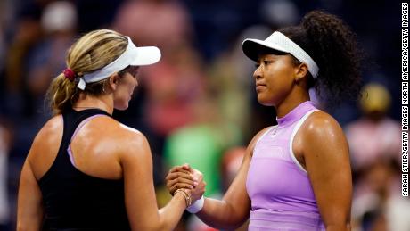 Danielle Collins shakes hands with Naomi Osaka after defeating her in the first round. 