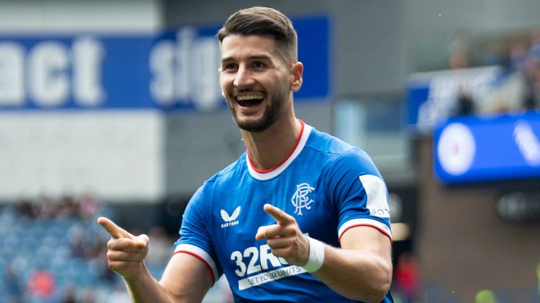 Antonio Colak celebrates after putting Rangers 2-0 ahead versus Ross County