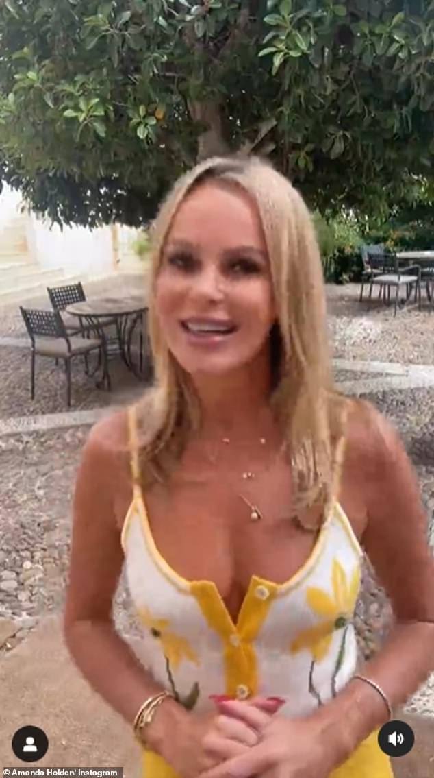 Amanda Holden, 51, shows off her style credentials in a lowcut dress as she parodies fashion account