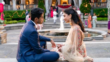 Suraj Sharma as Ravi Shah and Pallavi Sharda as Asha Maurya are shown in &quot;Wedding Season.&quot;