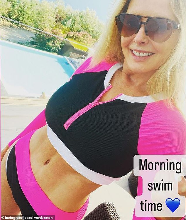 Carol Vorderman shows off her curves in a cropped swimsuit at fitness retreat in Portugal