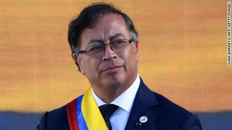 Colombia&#39;s President Gustavo Petro delivers a speech after his inauguration ceremony at Bolivar Square in Bogota, on August 7, 2022. 